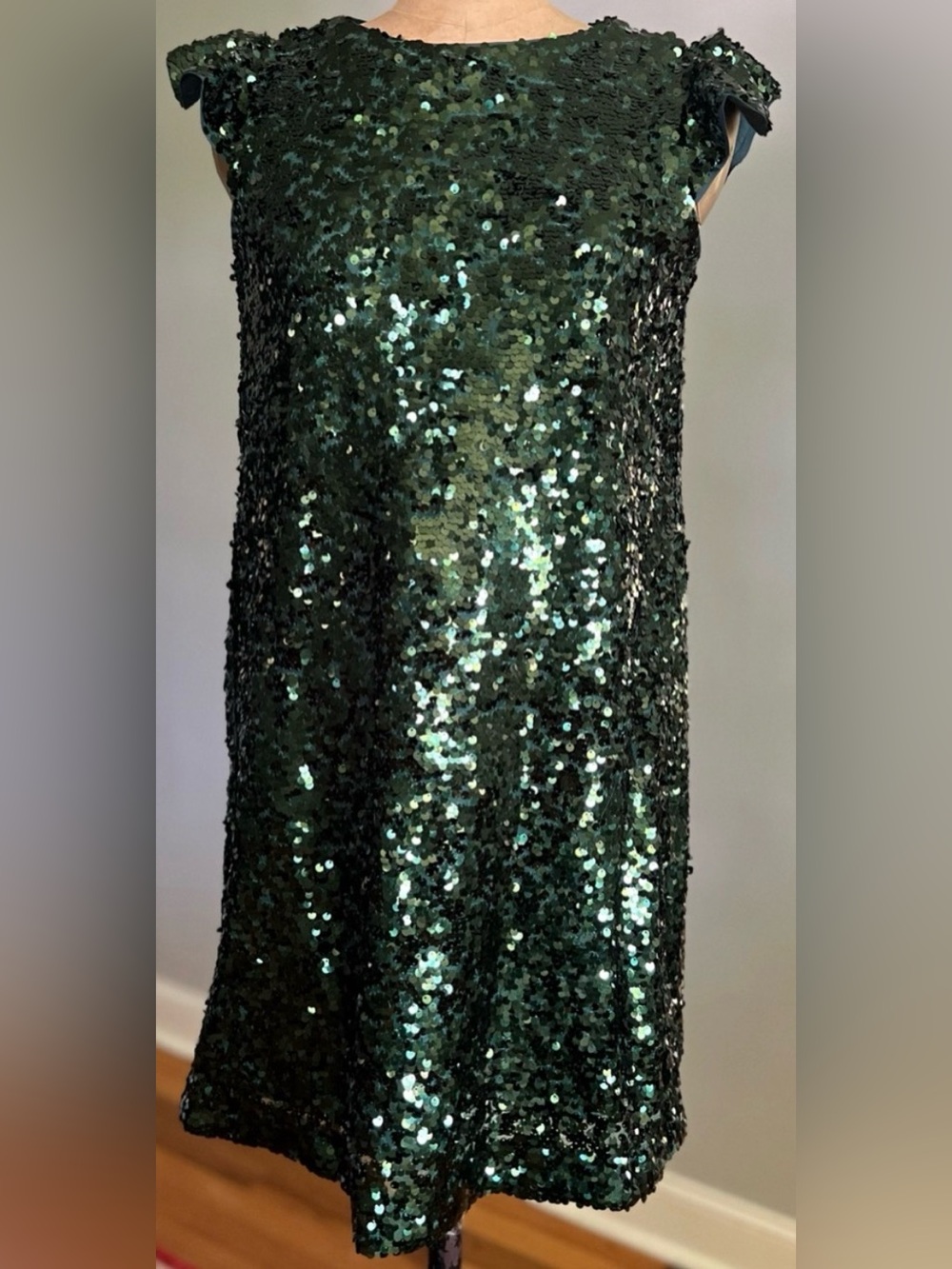 J. Crew Crewcuts Green Ruffle Sleeve Sequin Sparkle Dress 14